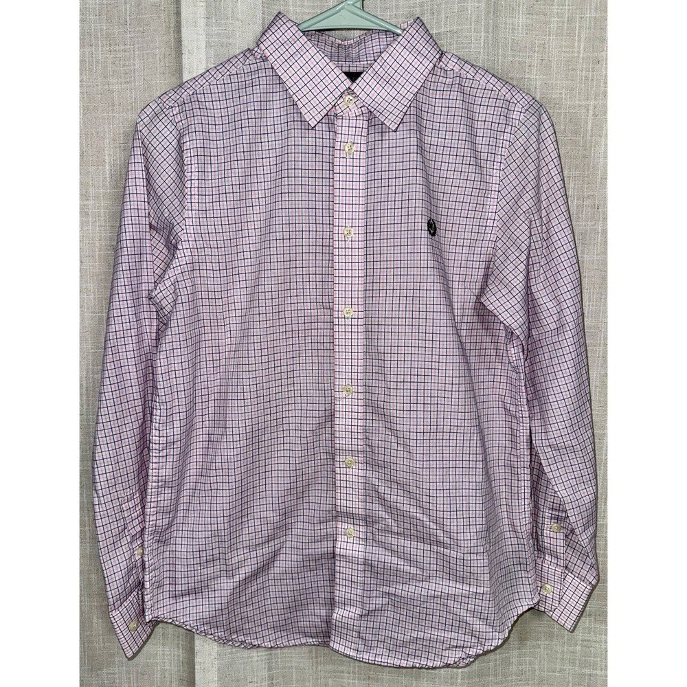 Ralph Lauren Shirt Boys 16 Pink‎ Blue Plaid Button Up Long Sleeve Shirt Easter